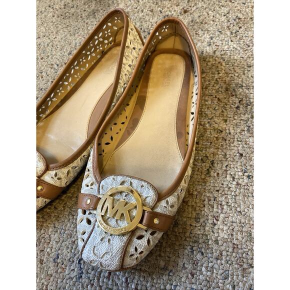 MichaelKors Fulton Cream Brown Gold Cut Out Perforated Moccasins Loafer Shoes 9M - Picture 12 of 12